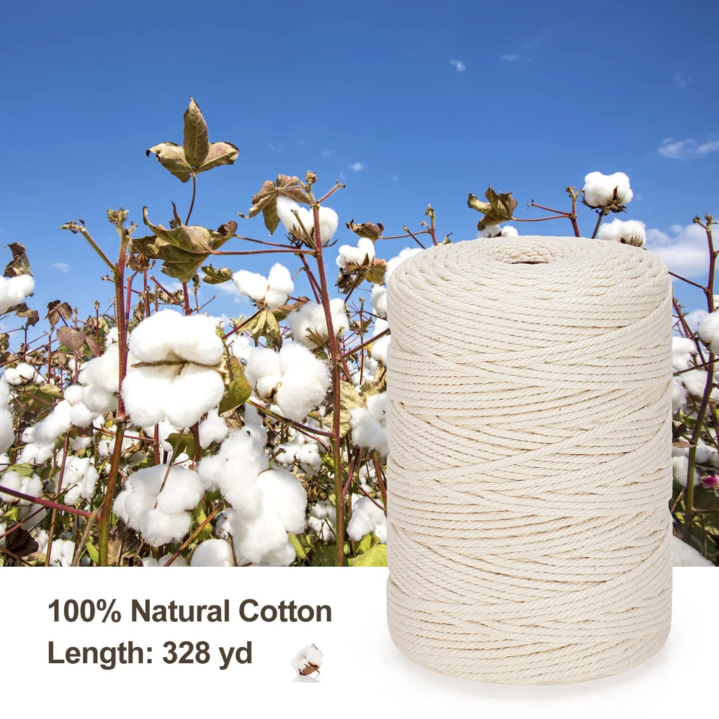 Macrame Cord 3mm x 328yd | 100% Natural Cotton Macrame Rope | 4 Strand Twisted Cotton Cord for DIY Crafts Knitting Plant Hangers Wedding Decor, Dark Green