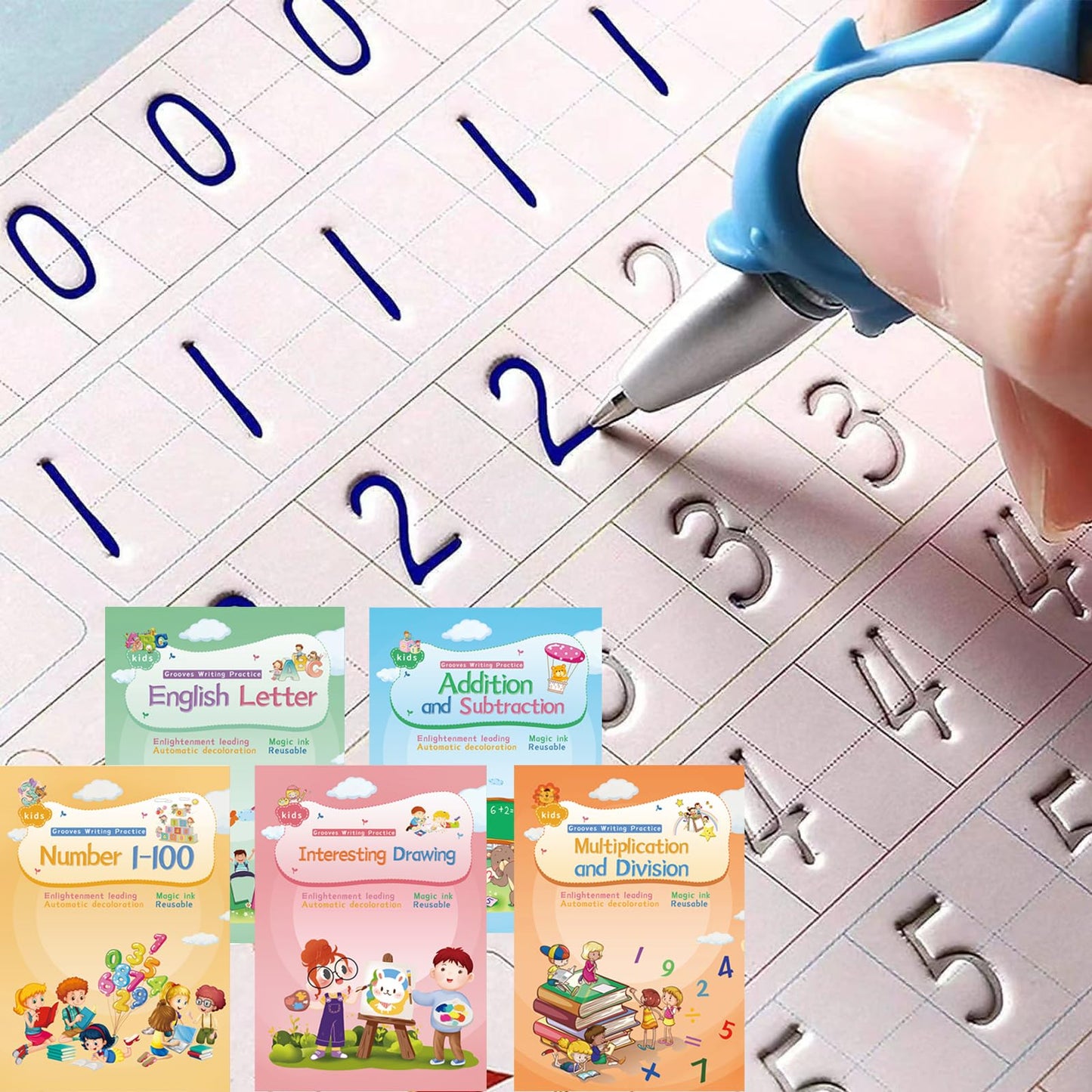 ASIGN Magic Ink Copybooks for Kids Reusable Handwriting Workbooks for Preschools Grooves Template Design and Handwriting Aid Gifts for kids (5)