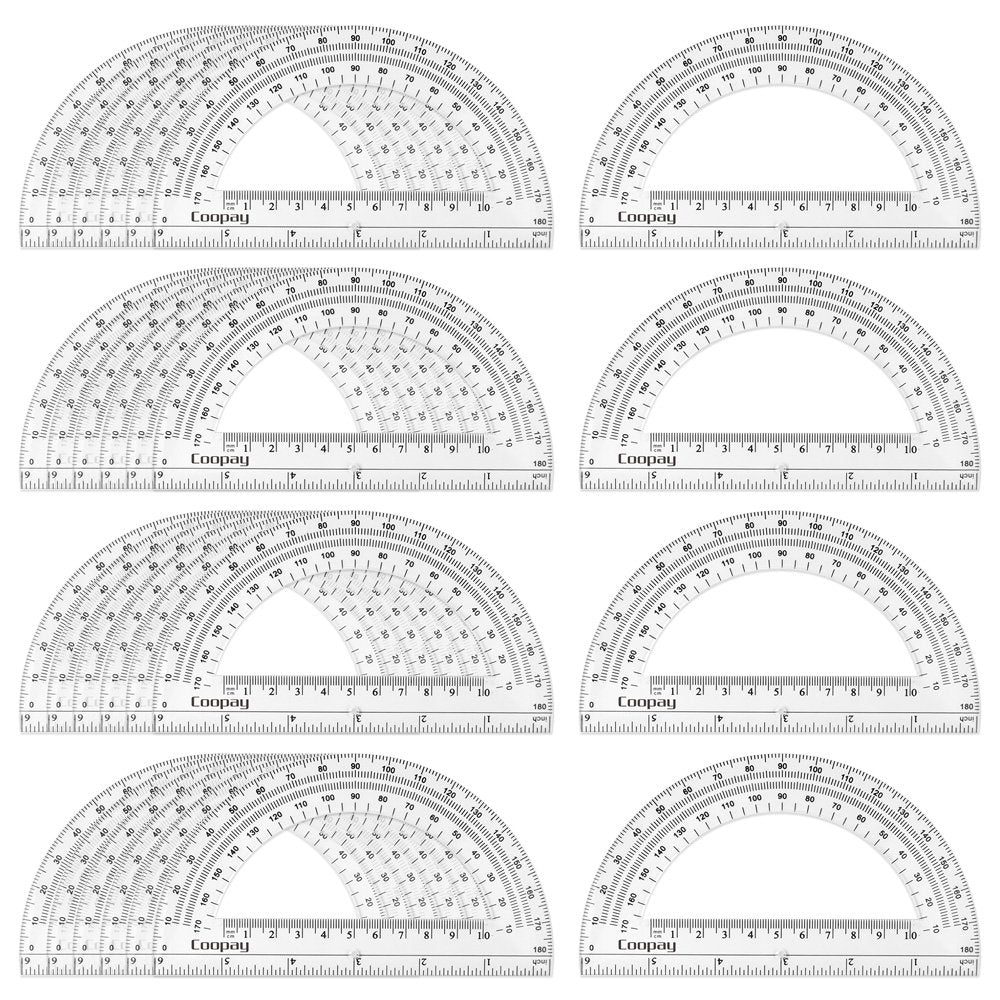 Coopay 24 Pack Plastic Protractors Student Math Clear Protractor Set 180 Degrees for Angle Measurement, 6 Inches