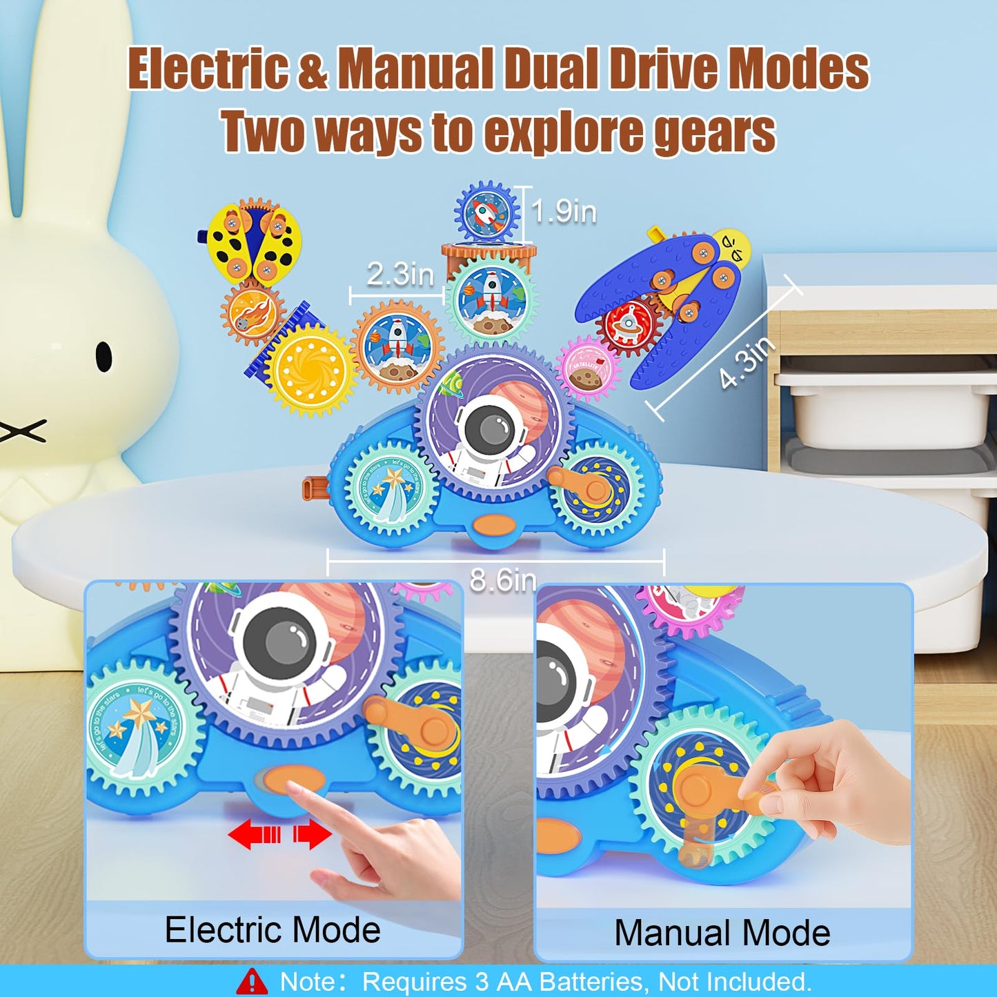 Fivoro STEM Gears Toys for Kids Ages 3+, Creative Learning Building Blocks, 18Pcs Educational Construction Toy Set, Electric & Manual Dual Mode, Versatile Gear Playset Gift for Boys & Girls