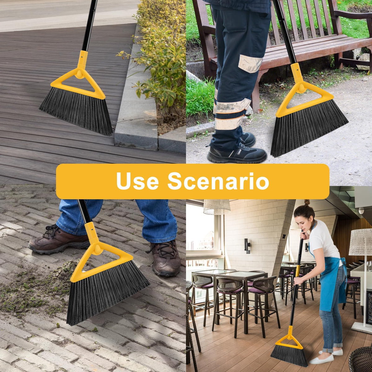 Heavy Duty Yellow Angle Broom with Long Handle (4 Count)