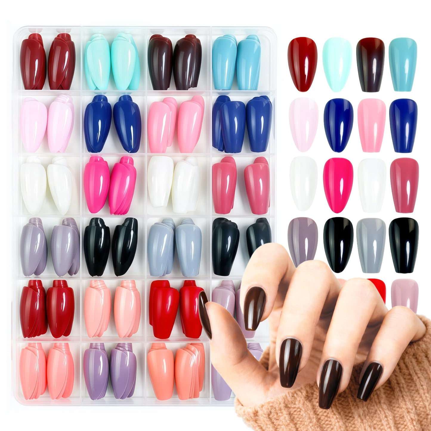 U-LIAN 576Pcs Press on Nails Kit, Short Almond & Coffin Shapes, 24 Pack Glossy Fake Nails, Full Cover Artificial Tips for Women, Easy Manicure at Home