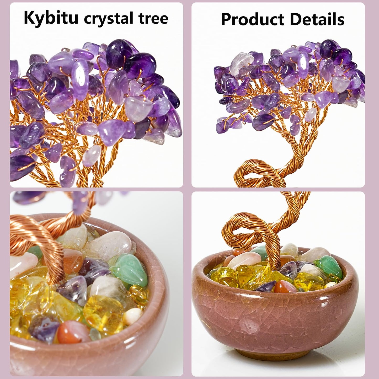 Amethyst Crystal Tree, Mini Crystal Tree of Life for Wisdom, Handmade Home Office Desk Decor, Cute Crystal Tree with Copper Wire and Ceramic Base, Meditation Gift, Spiritual Gift for Women