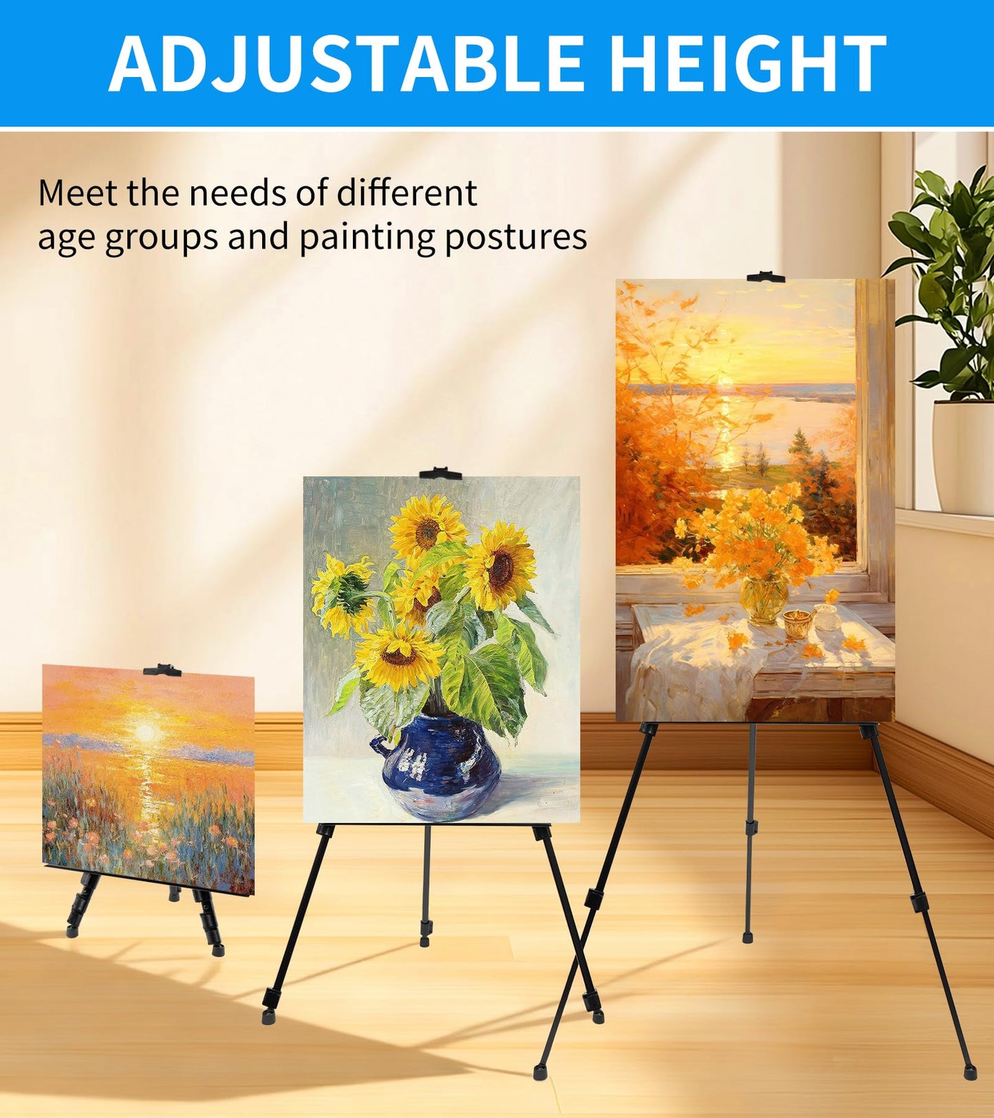 Artisorama Display Easel Stand for Sign, Adjustable Portable 63'' Tripod with Carry Bag, Artist Easels Canvas Stand for Table-Top Displaying/Painting/Wedding Signs