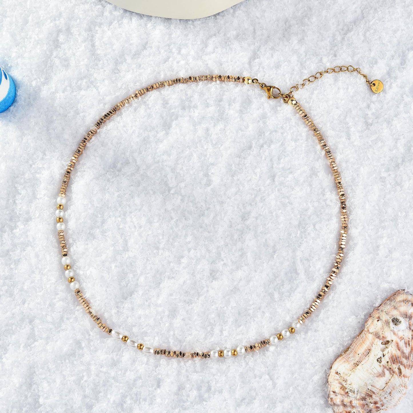 Sparking Gold Lmitatuon Pearl Necklace Beach Jewelry Pearl Summer Necklaces For Women (Golden)