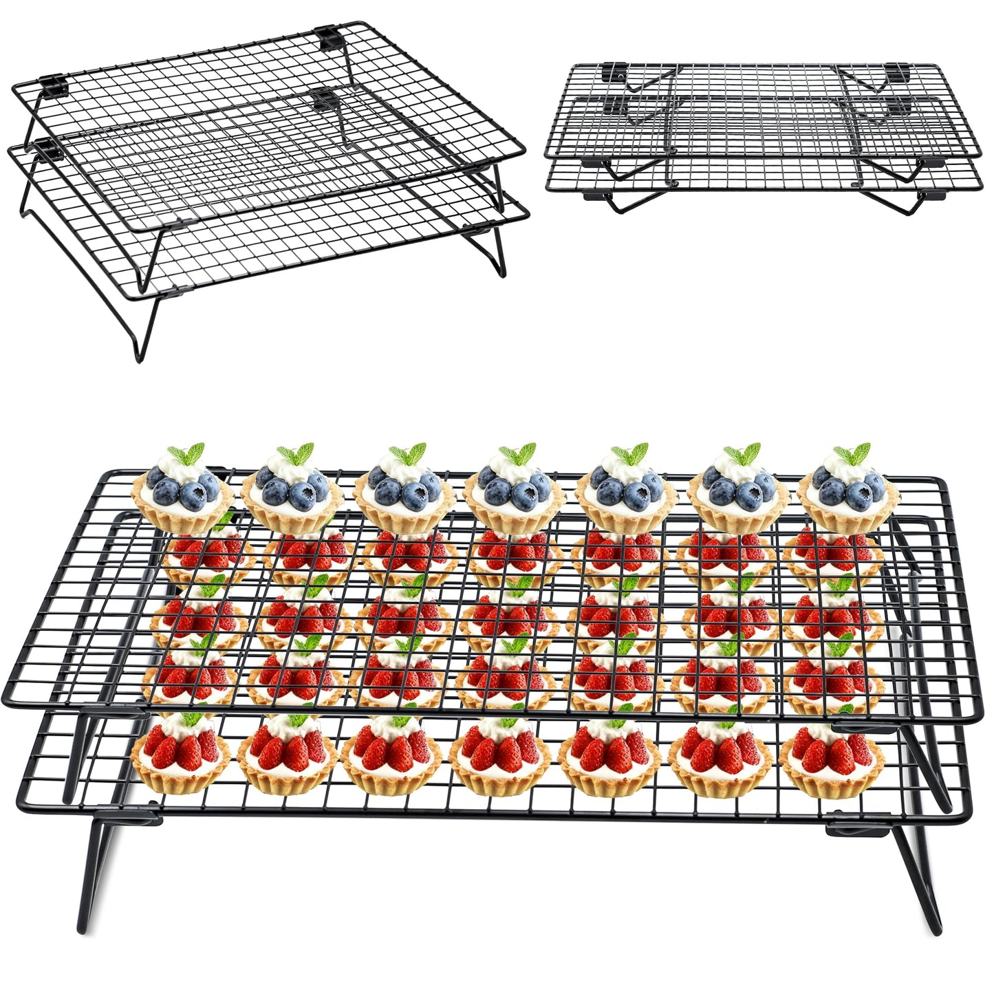 Stackable Cooling Rack for Cooking and Baking, 2 Pack Wire Cooling Rack with Collapsible Legs for Cooling Cookie, Cake, Pizza, Roasting, Grilling, Drying(13.4"*9.3")