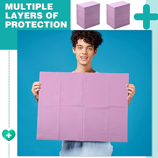 Newwiee 750 Pcs Disposable Dental Bibs Bulk Waterproof Tattoo Sheet Patients for Lash Nail Art Tray Cover 13" x 18"(Purple)