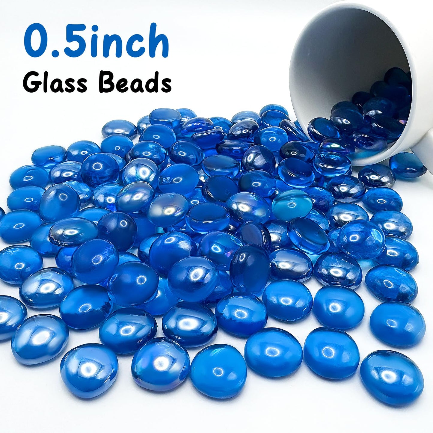 SIDONG 5 LB Flat Glass Beads for Vases 1/2 inches Glass Marbles, Glass Gems for Vase Fillers, Aquariums, Crafts, Candlestick, Home Decor,Fire Pit and Fireplace