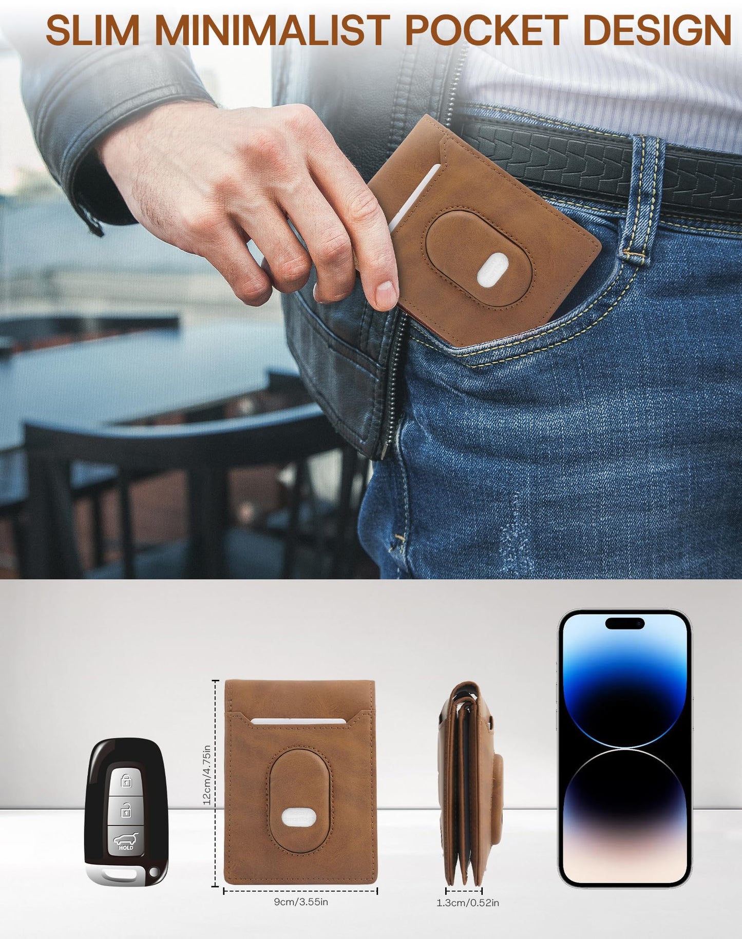 ÉtuiX Genuine Leather Wallet for Samsung Galaxy SmartTag2: Slim Wallet Compatible with Samsung Tracker Tag - RFID Blocking Bifold Wallet with Gift Box (NO TAG)