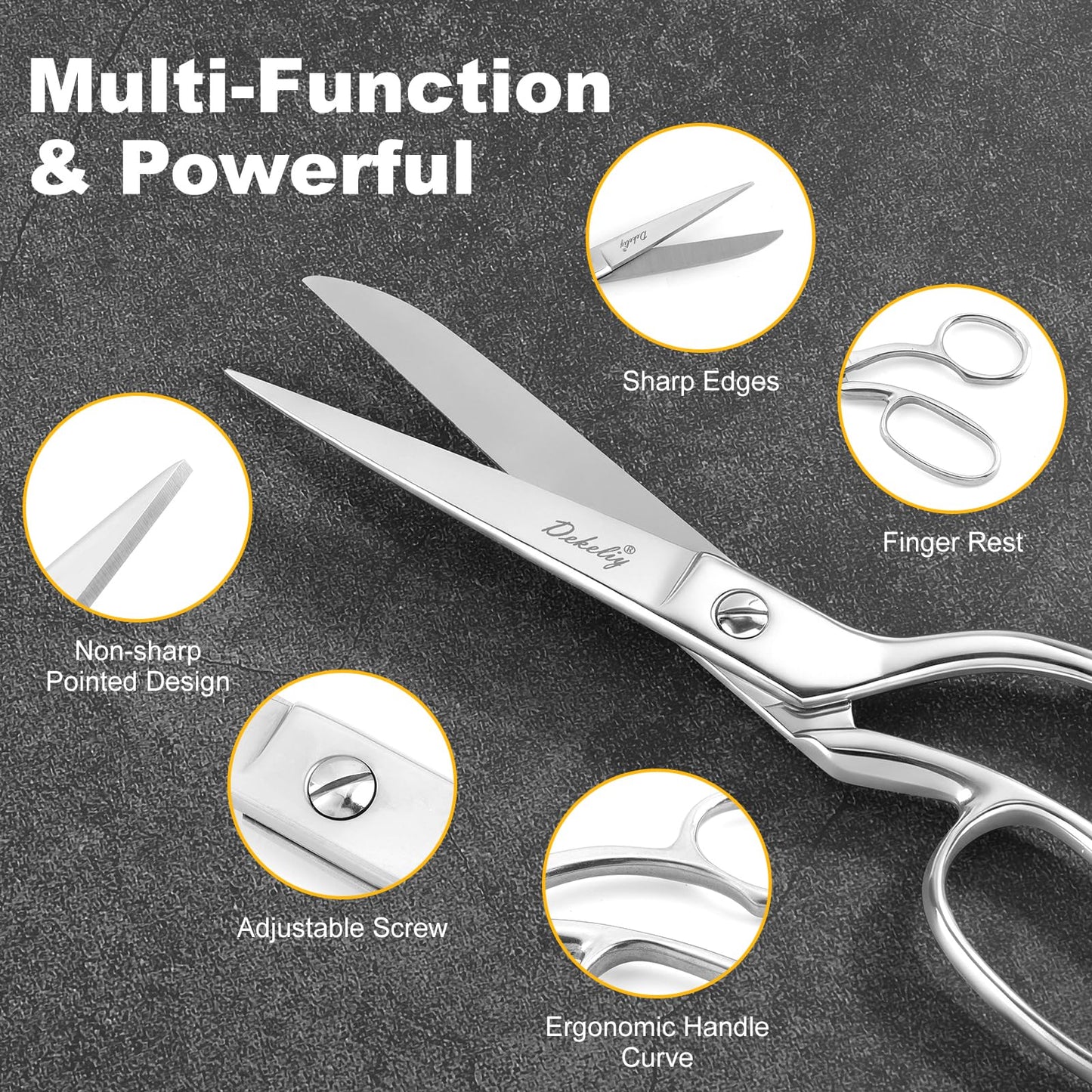 DEKELIY 2 Pack 8" Dressmaker Fabric Scissors, Heavy Duty Stainless Steel Tailor Sewing Shears with Protective Sheath, Multi-Purpose Sharp Fabric Scissors for Cutting Cloth, Thread, and Crafting
