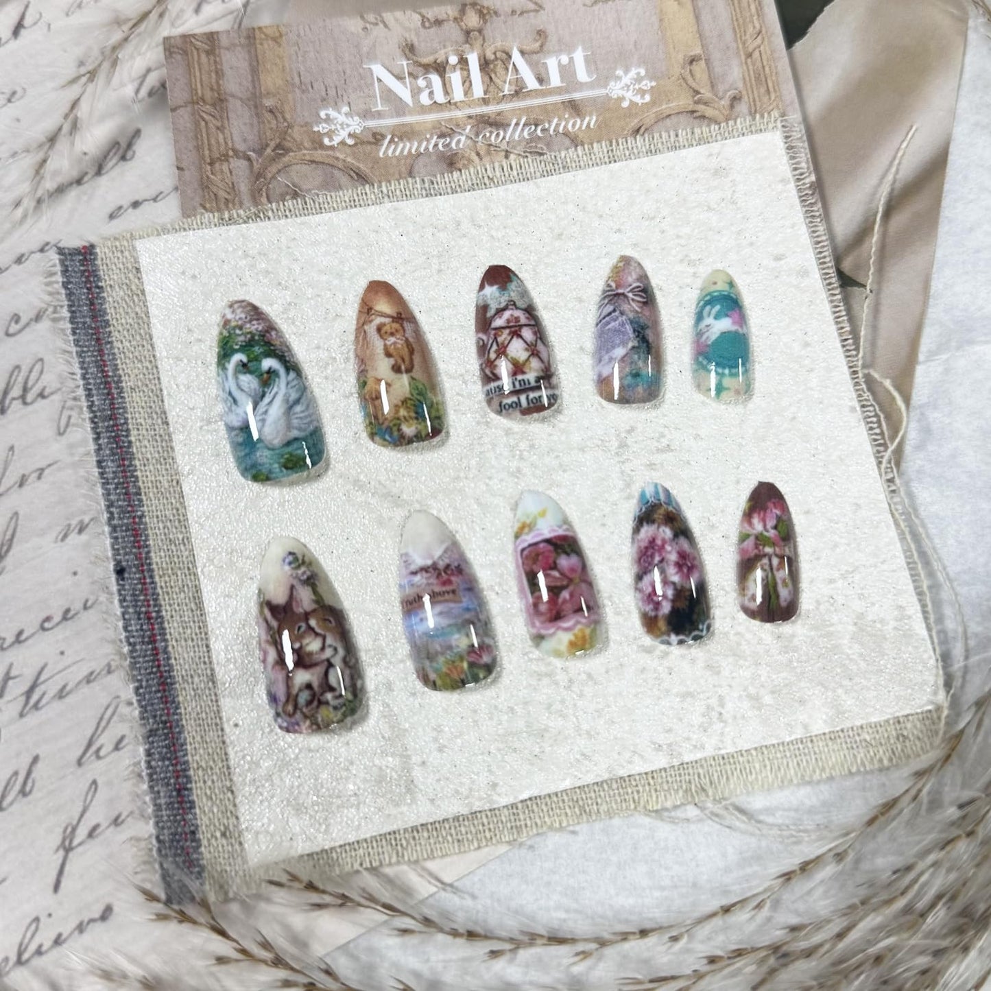 IMRAIN Press on Nails Medium Almond Fake Nails Glossy Acrylic False Nails Cute Full Cover Artificial Glue on Nails for Women Girls