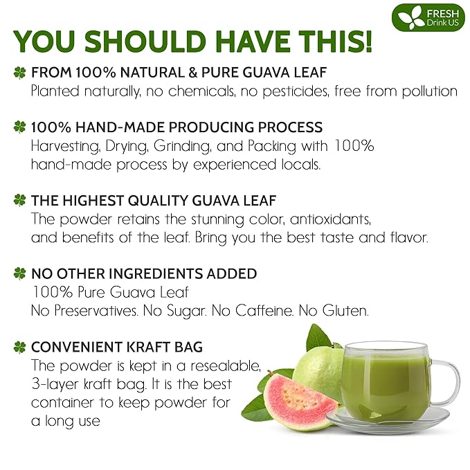 Premium 1.1oz Guava Leaf Pure Powder | Supports Stronger Digestion, Blood Sugar Balance, Detox & Immunity | Natural Herbal Superfood | Non-GMO, Gluten-Free, Vegan