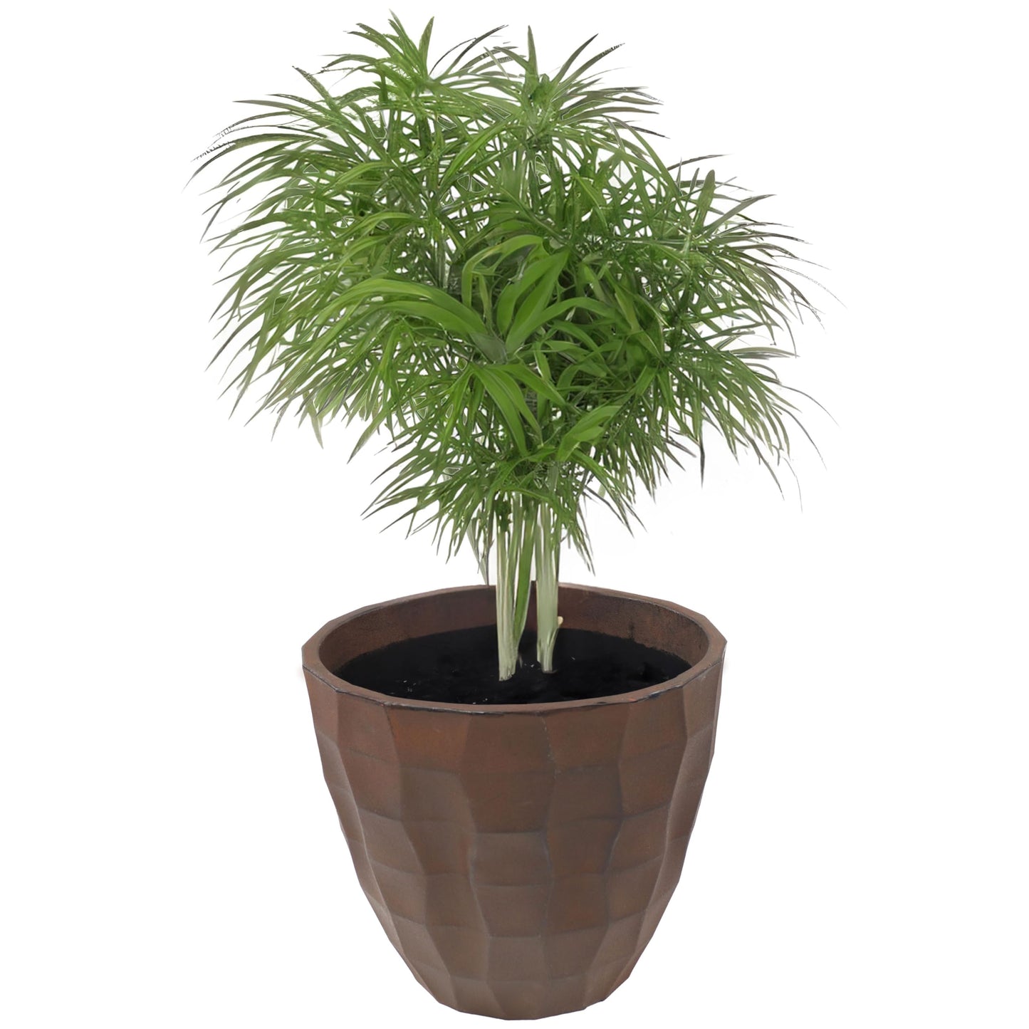 Sunnydaze Pebbled Polyresin Round Outdoor Planter - 15.75" Flower Pot for Indoor or Outdoor Use - Dark Brown