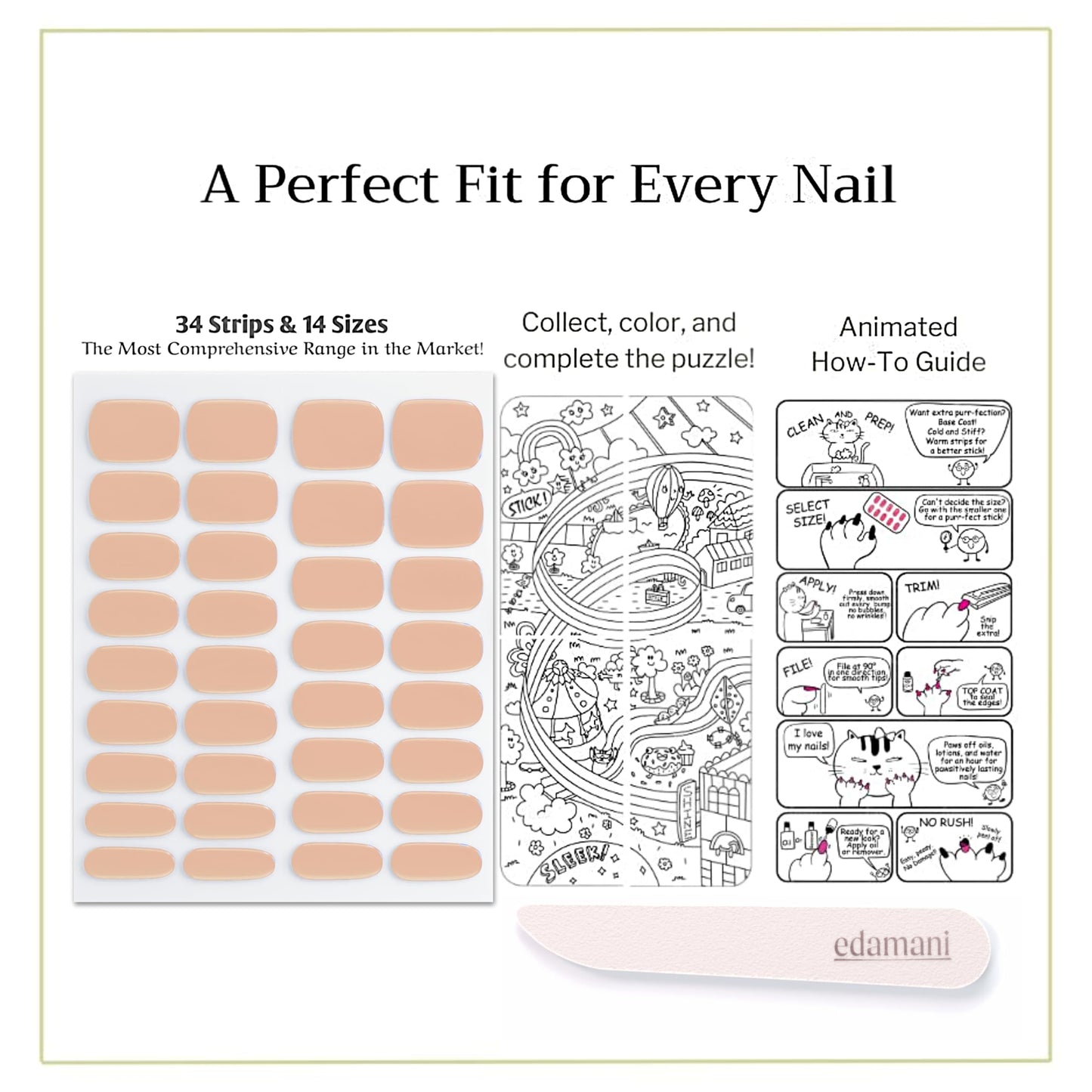edamani 34 Piece Fully Cured Gel Nail Strips With No UV Light Needed, 14+ Days Gel Nail Polish Stickers, Salon Quality, Easy to Apply & Remove – Toxin Free, No Damage (Dune Glow)