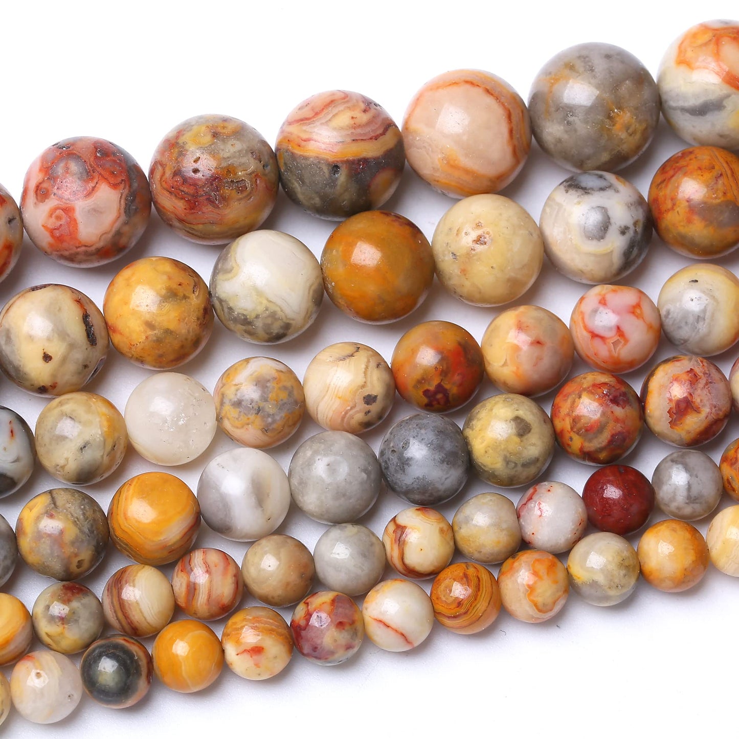 10MM Crazy Lace Agate Round Loose Beads Natural Gem Beads Crystal Energy Stone Beads for Jewelry Making DIY Bracelet Necklace