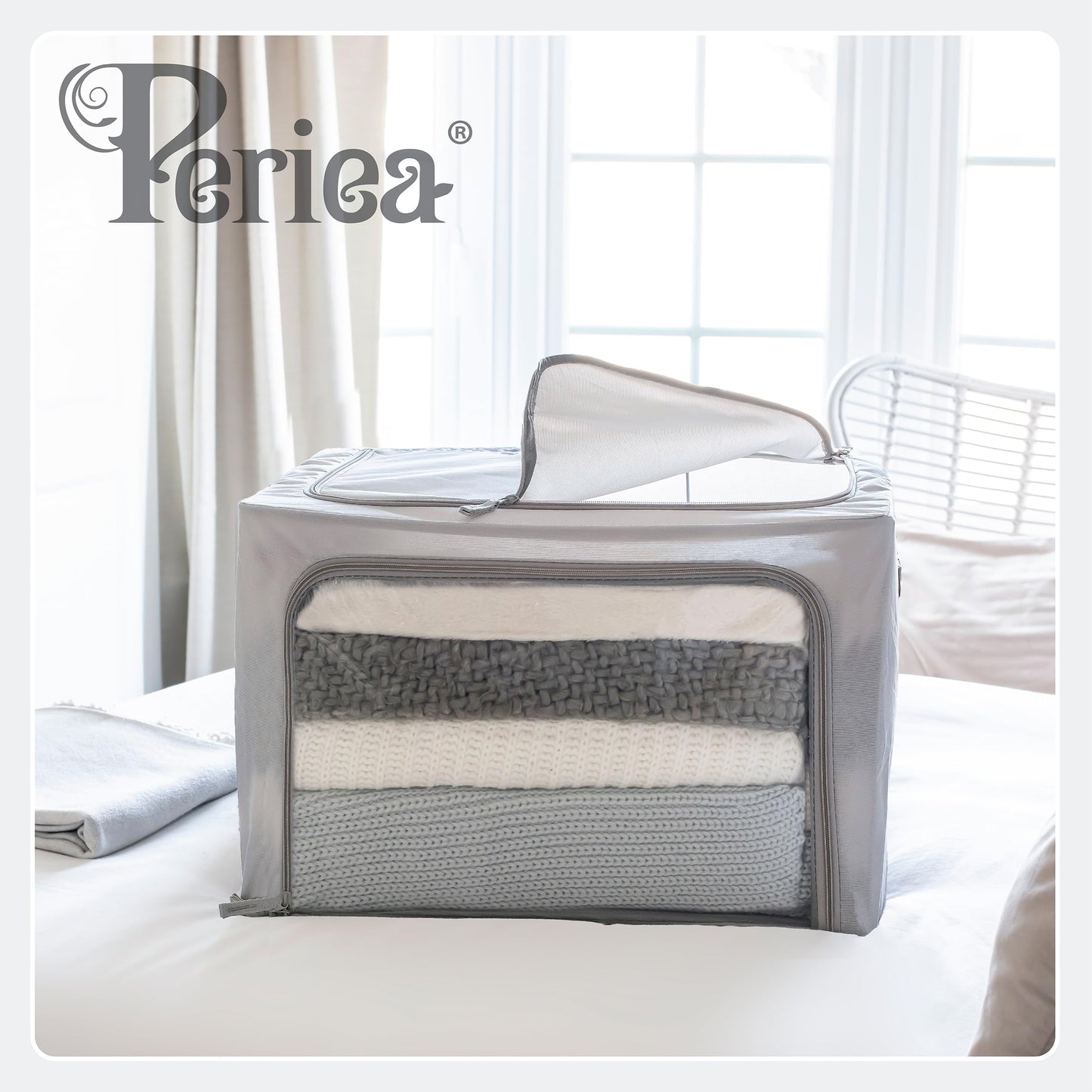 Periea 'Beau' Foldable Stackable Fabric Home Storage Boxes with Steel Frames - Set of 2 (Gold Leopard, Small)