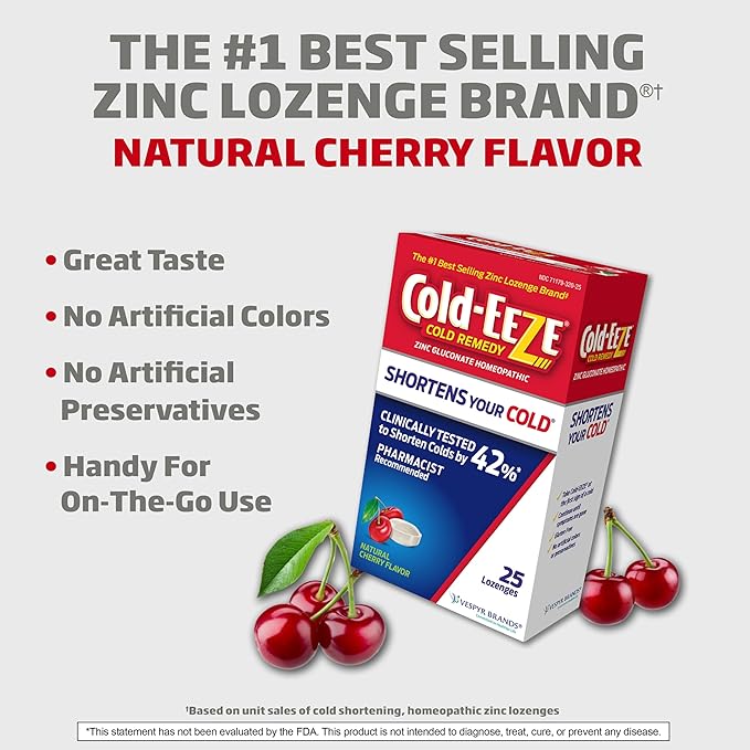 Cold-Eeze Natural Cherry Zinc Lozenges, 25 Count (Pack of 2)
