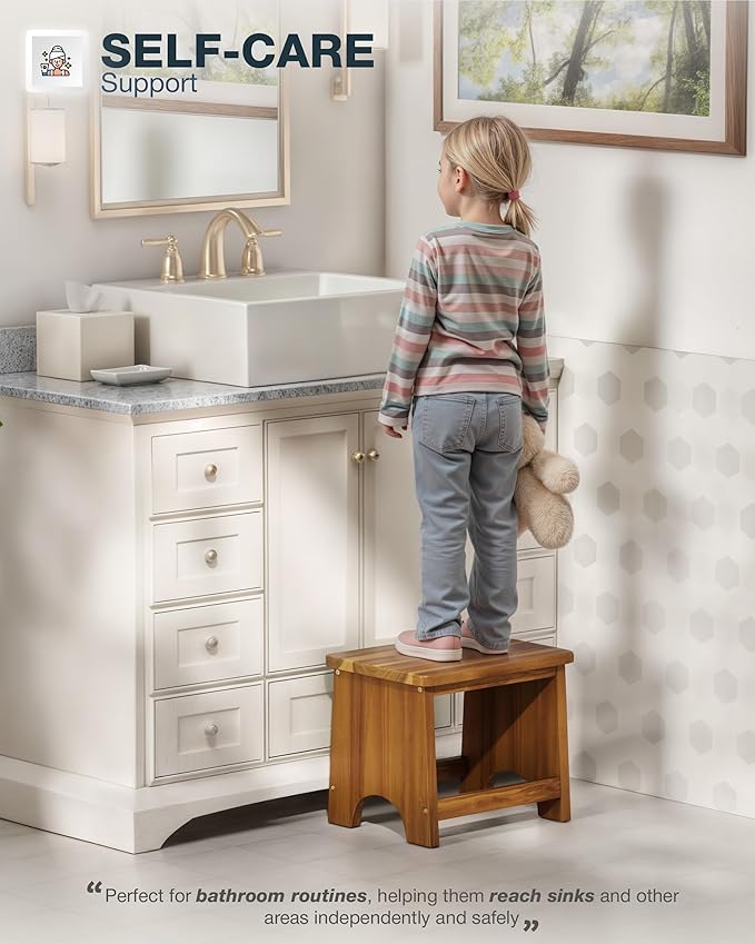 Wooden Step Stool, 13'' Heavy Duty Stepping Stool for Adults with Handle, Nonslip & Durable Design Supports up to 500lbs for Bedroom or Kitchen