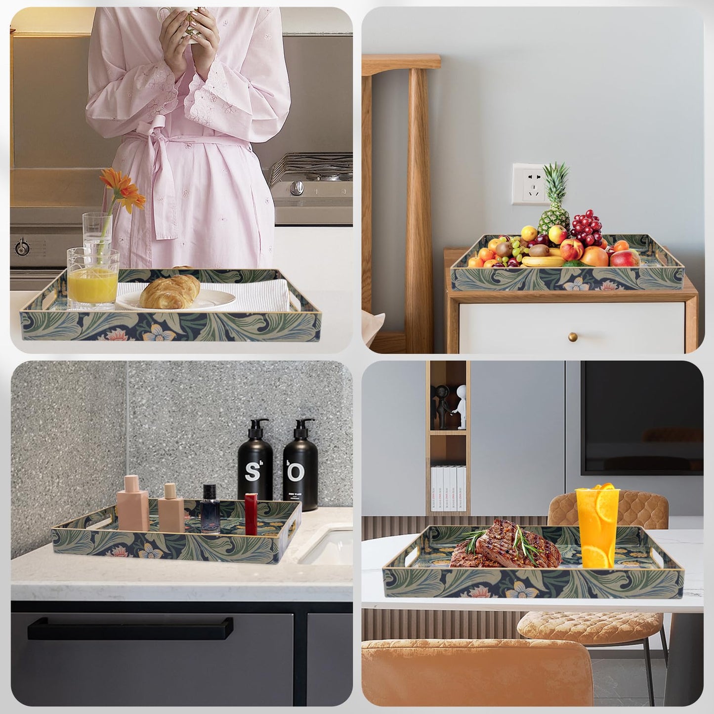 AGIOTA Coffee Table Trays for Living Room Serving Tray with Handles, Modern Large Tray for Ottoman Coffee Table