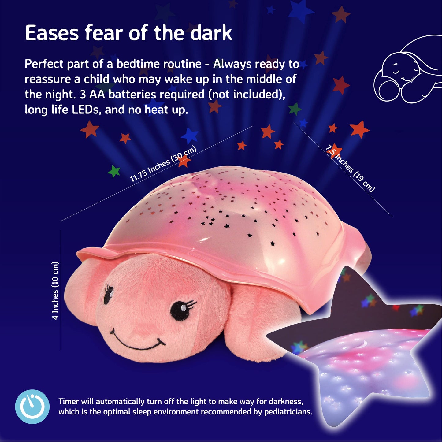 Cloud b Star Projector Nightlight with White Noise Soothing Sounds | Adjustable Settings and Auto-Shutoff | Twinkling Twilight Turtle - Pink