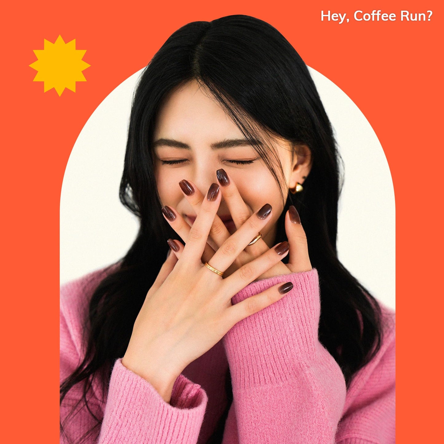 Heyhae Semi Cured Gel Nail Strips | No LED Lamp Needed | Marble, Brown | Easy Apply & Remove, Salon Quality | Includes 28 Strips, 1 Prep Pads, Nail File & Wooden stick - Hey, Coffee Run?