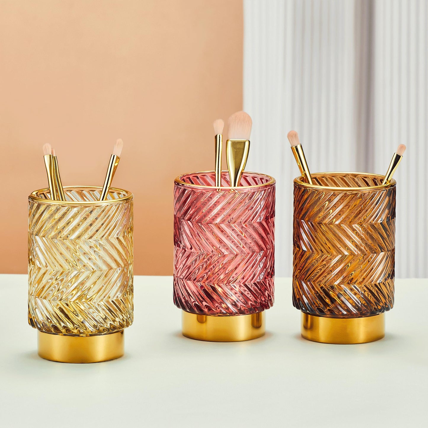 LEICURACE Makeup Brush Holder Organizer,Toothbrush Holders,Desk Pen Pencil Holder,Multifunctional Vintage Glass Brush Cup（A40-4-US）