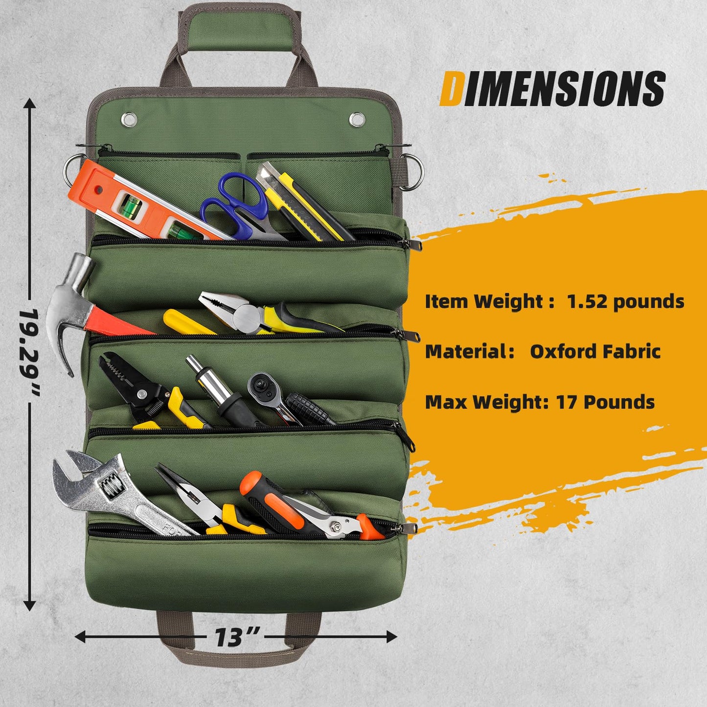 Tool Bag Roll Up, UUP Heavy Duty Portable Soft Tool Storage, Foldable Empty Rollup Organizer with Small Pockets, Official Rollable Toolbag, Father Day Gifts for Him Dad Men Mechanic Welding, Green