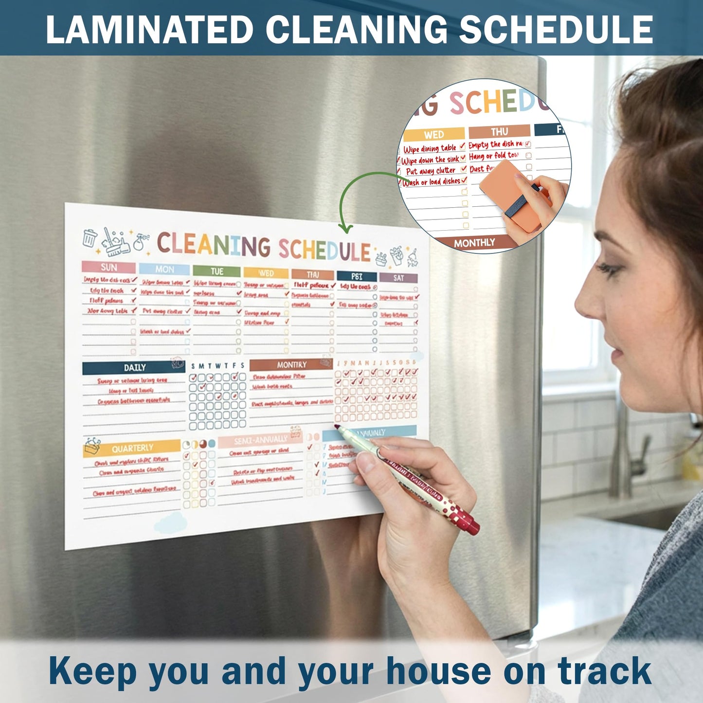 BLOOMOST ADHD Cleaning Planner - Daily, Weekly & Monthly Cleaning Checklist Organizer for Adults & Teens, Break Chores Into Small Wins, Glossy Erase Checklists - Planning Pages (version 2)
