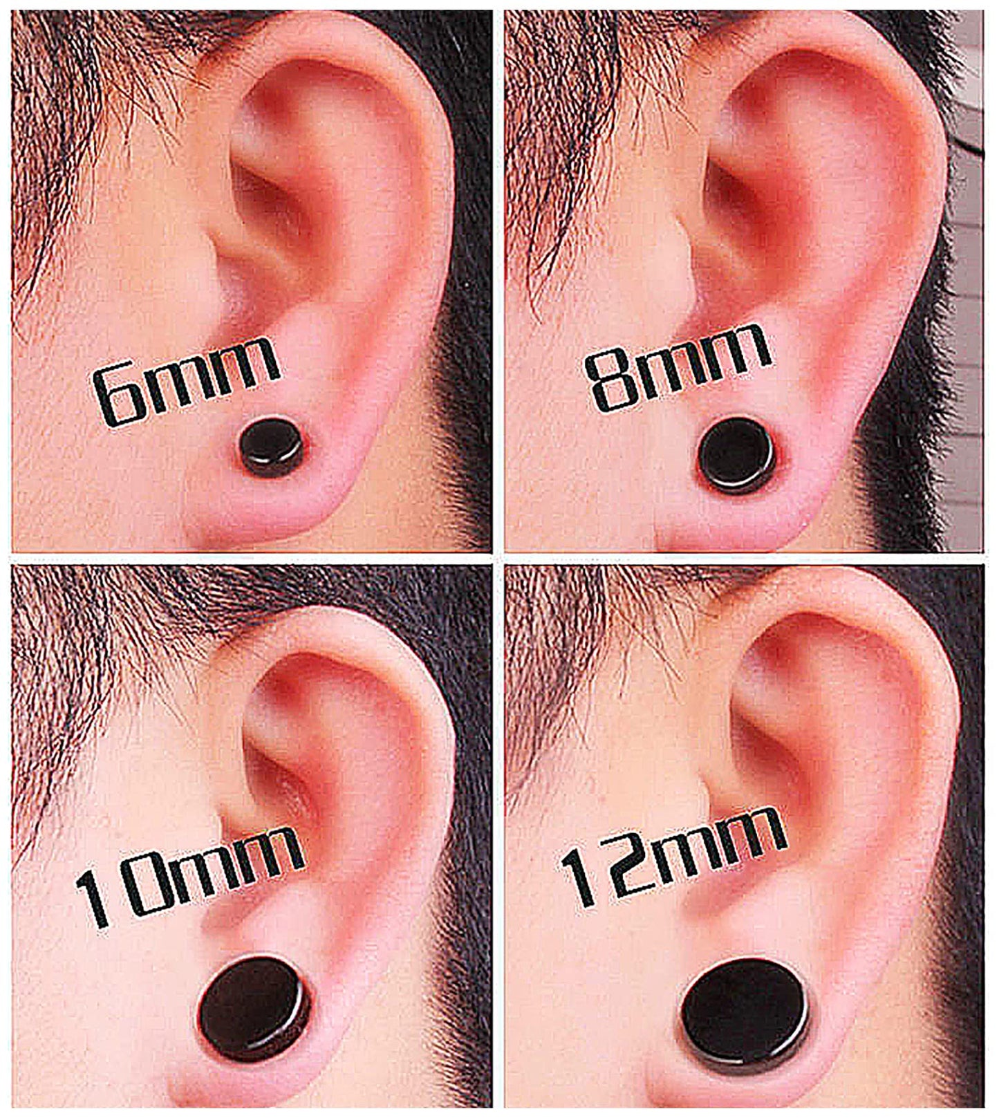 SIISPRI 4-5 Pairs 6-12mm Black Stainless Steel Magnetic Fake Gauges Earring Studs for Men Women Non Pierced Earrings,Hypoallergenic (Black(6-12mm 4 pairs))