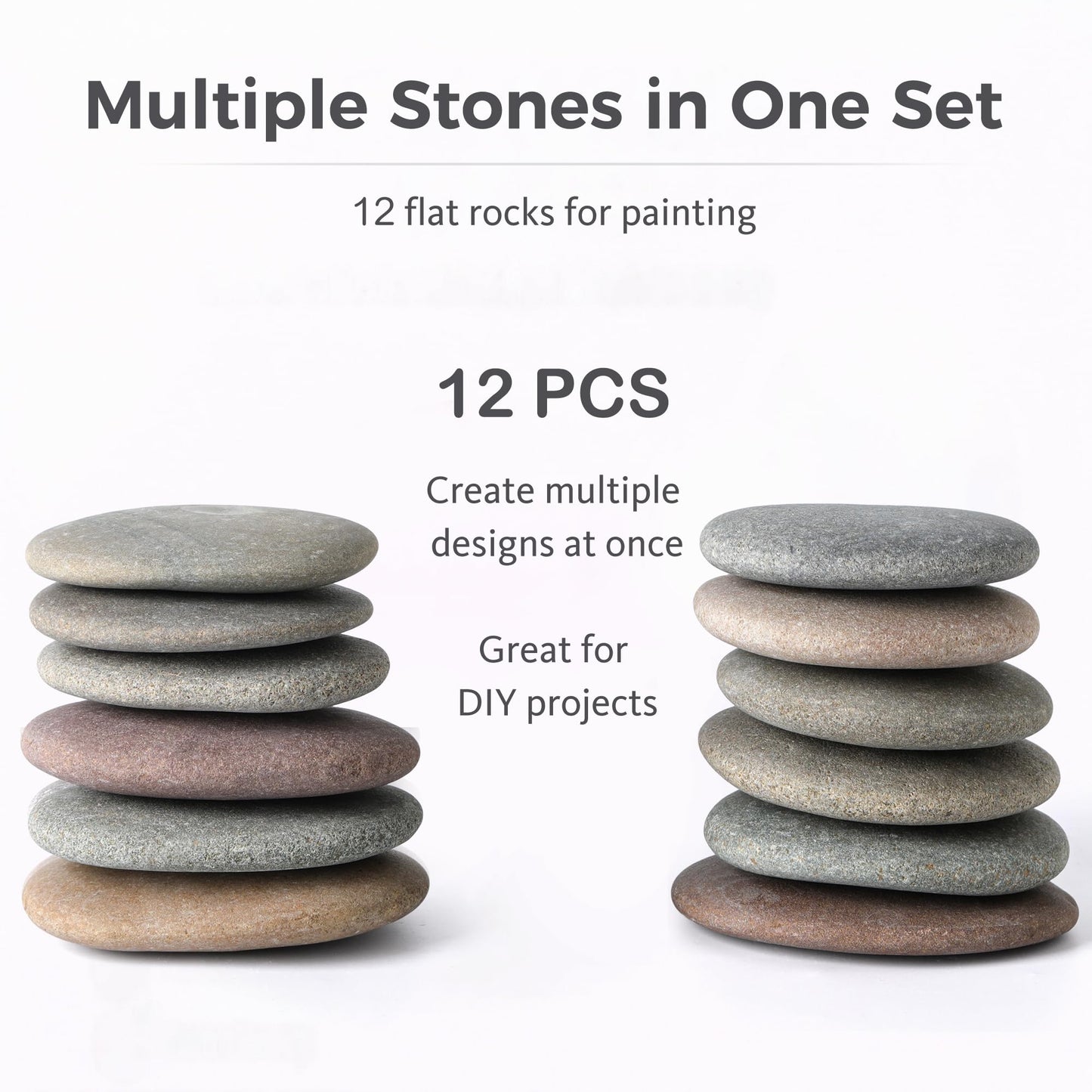 ROCART 12 PCS Large 3.35-4.15" Smooth Natural River Rocks for Painting, Flat Painting Rocks & Craft Stones for Arts, DIY Projects & Creative Studios