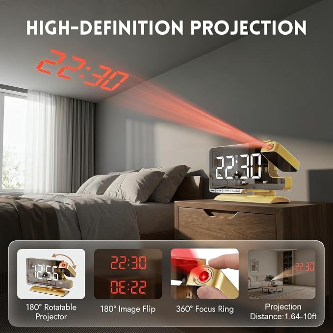 Projection Clock,Alarm Clocks for Bedrooms,Digital Bedside Clock