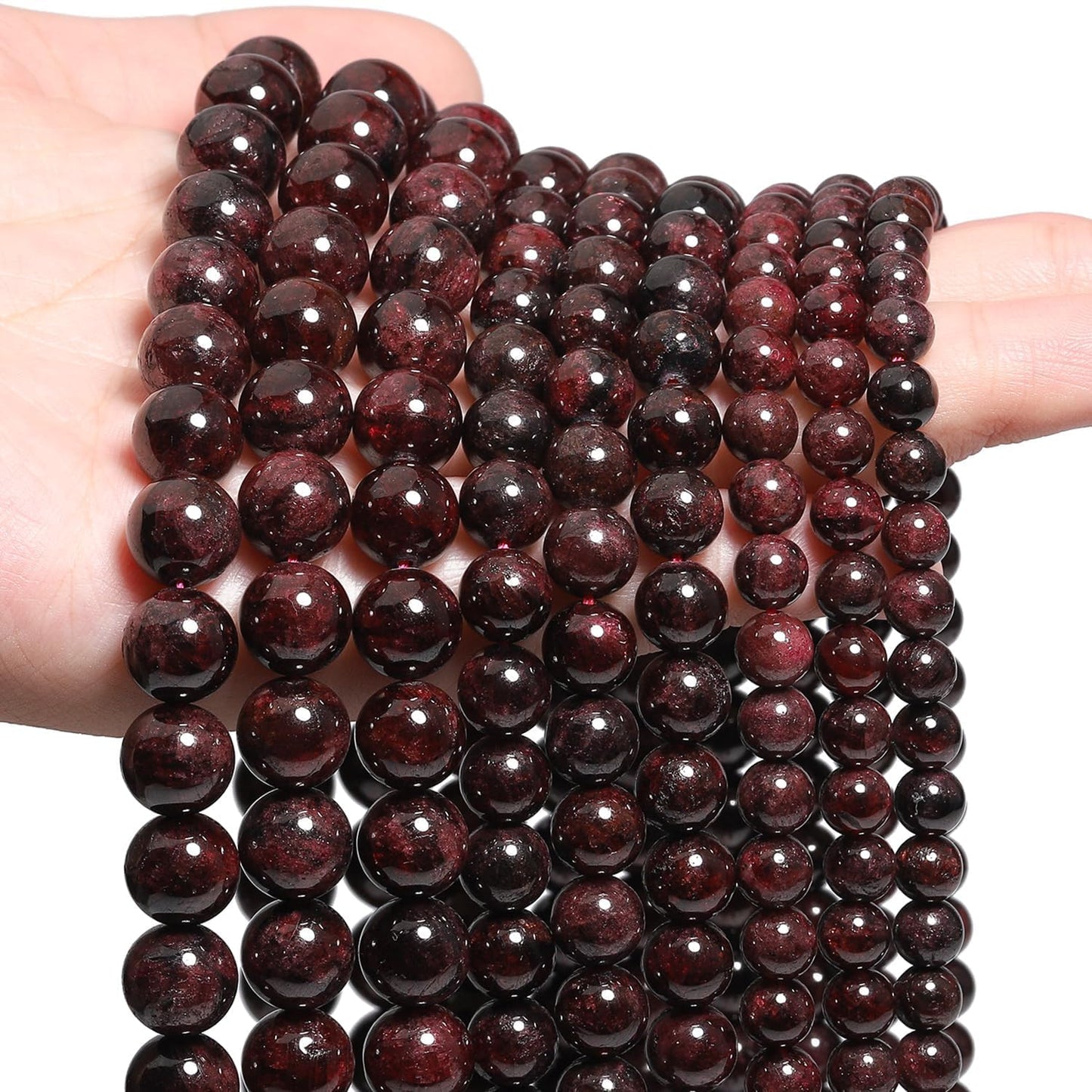 Yochus 45pcs Garnet Stone Beads，8mm Healing Power Natural Stone Round Loose Gemstone Beads for Jewelry Making Earring Necklace DIY Crafts