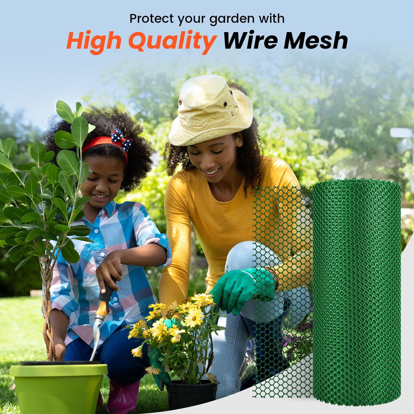 Toolterritary 16IN x 50FT Plastic Chicken Wire Mesh, Chicken Wire for Floral Arrangements, Chicken Wire Mesh for Crafts with 100 Pcs Zip Ties, Mesh Fence for Dogs, Deers, Poultry