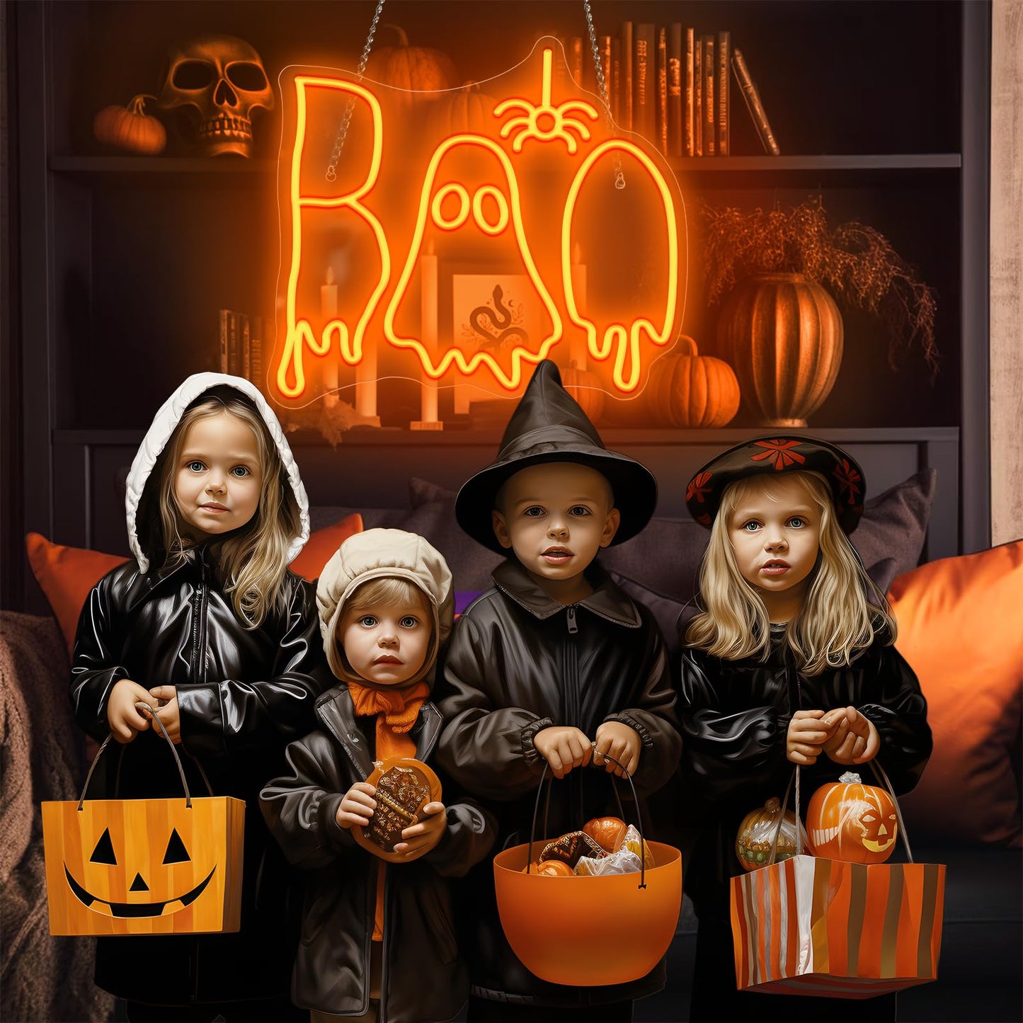 Halloween Boo Neon Sign, Spooky Ghost Neon Light Neon Signs, Dimmable Halloween Led Sign for Wall Bedroom Home Bar Halloween Party Decor Halloween Present for Trick or Treat Party Backdrop