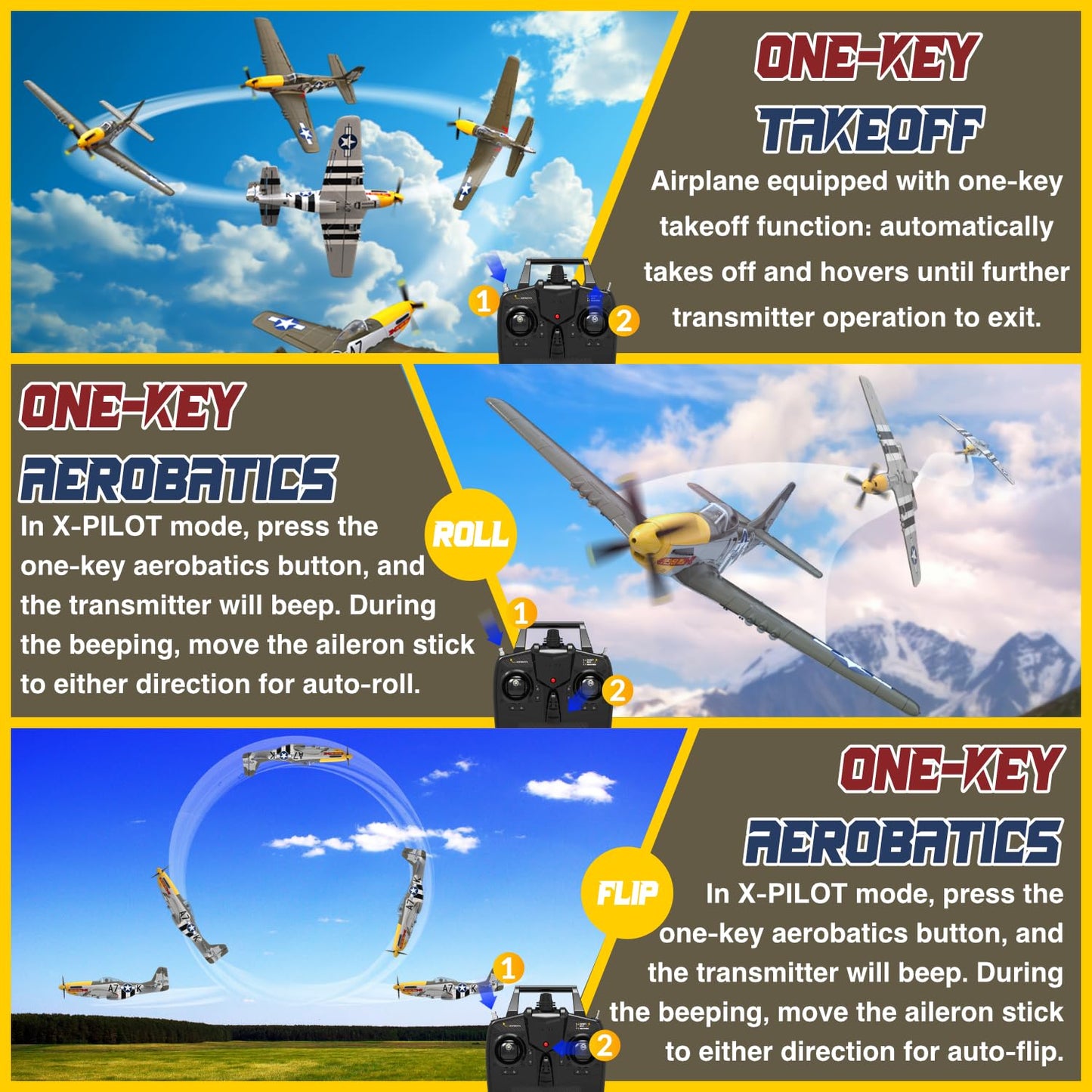 LEAMBE Brushless 4 Channel RC Plane, Ready to Fly Aerobatic Aircraft, Easy Control for Beginners, P51 Mustang RC Airplane for Adults Green