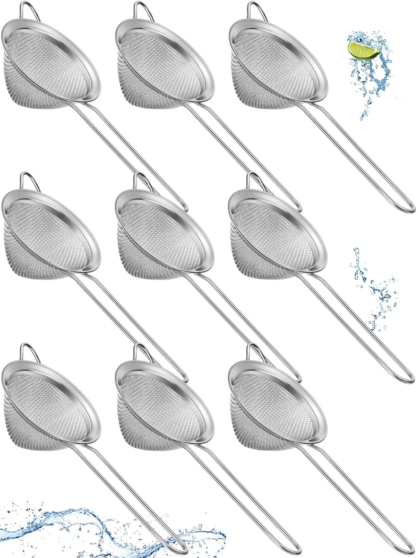 Epakh 9 Packs Stainless Steel Small Strainer, Fine Mesh Steel Cone Shaped Cocktail Strainer for Juice, Tea Herbs, Coffee Drinks, Long Handle Coffee Food, 3.2 Inches Silver