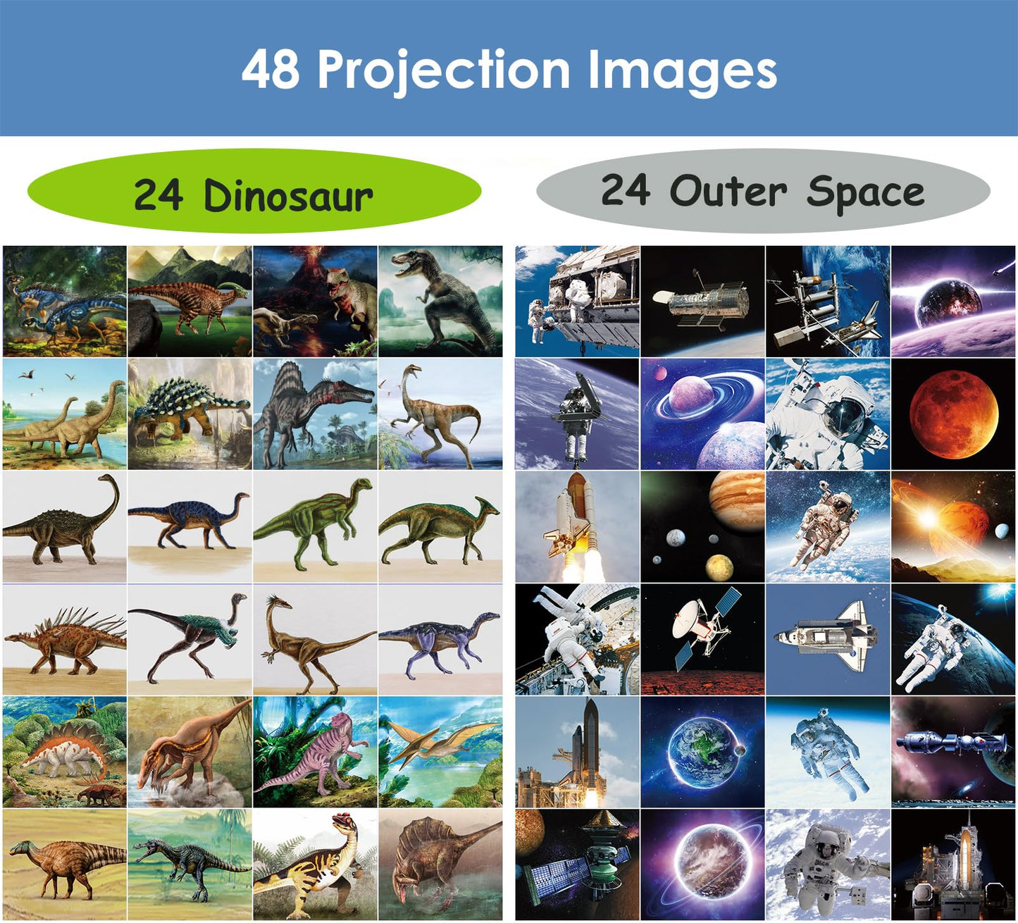 Pup Go 2-Pack Dinosaur & Outer Space Torch and Projector for Kids Ages 3+ Years Old, 6 Discs and 48 Images, Dinosaur Toys for Boys, Cool Kids Torch, Educational Science Kits for Toddlers and Children