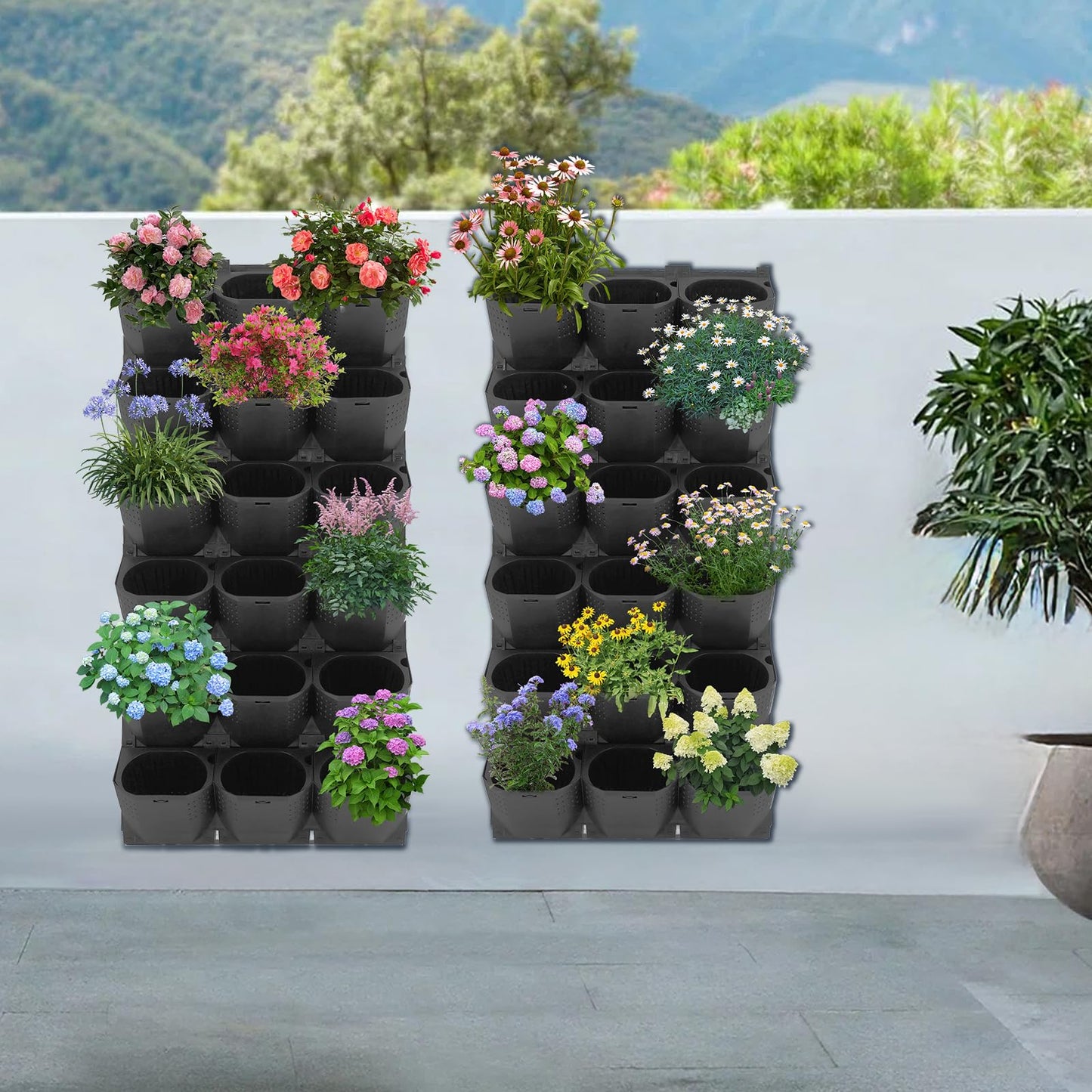 sertheha Self Watering Wall Planter with 36 Pots, Vertical Garden Planter for Indoor Plants, Wall Mounted Planters Hanging Flower Herbs Vegetables for Garden Balcony Decor (Black)