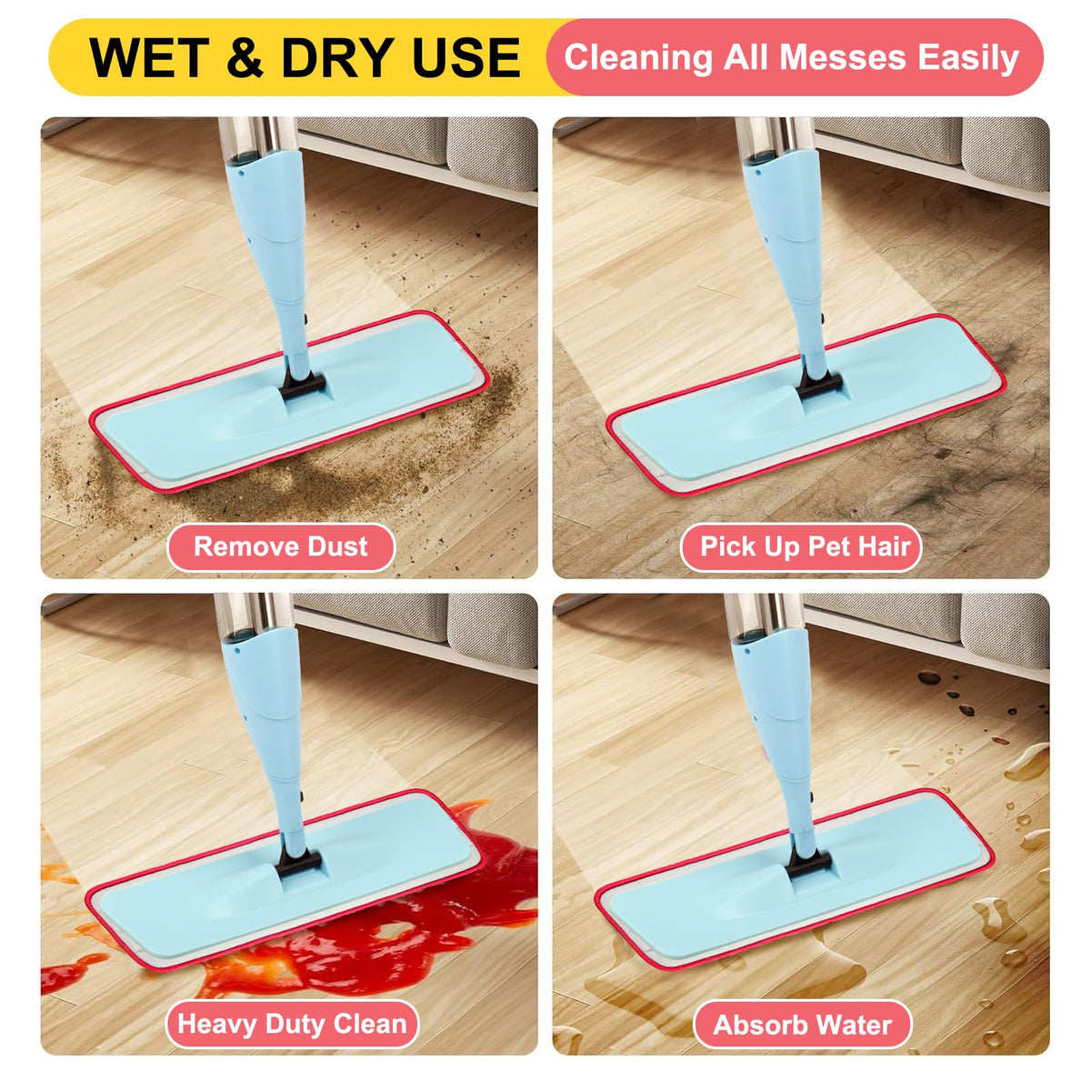 16.5 Inch Reusable Mop Pads Microfiber Spray Mop Replacement Heads for Wet