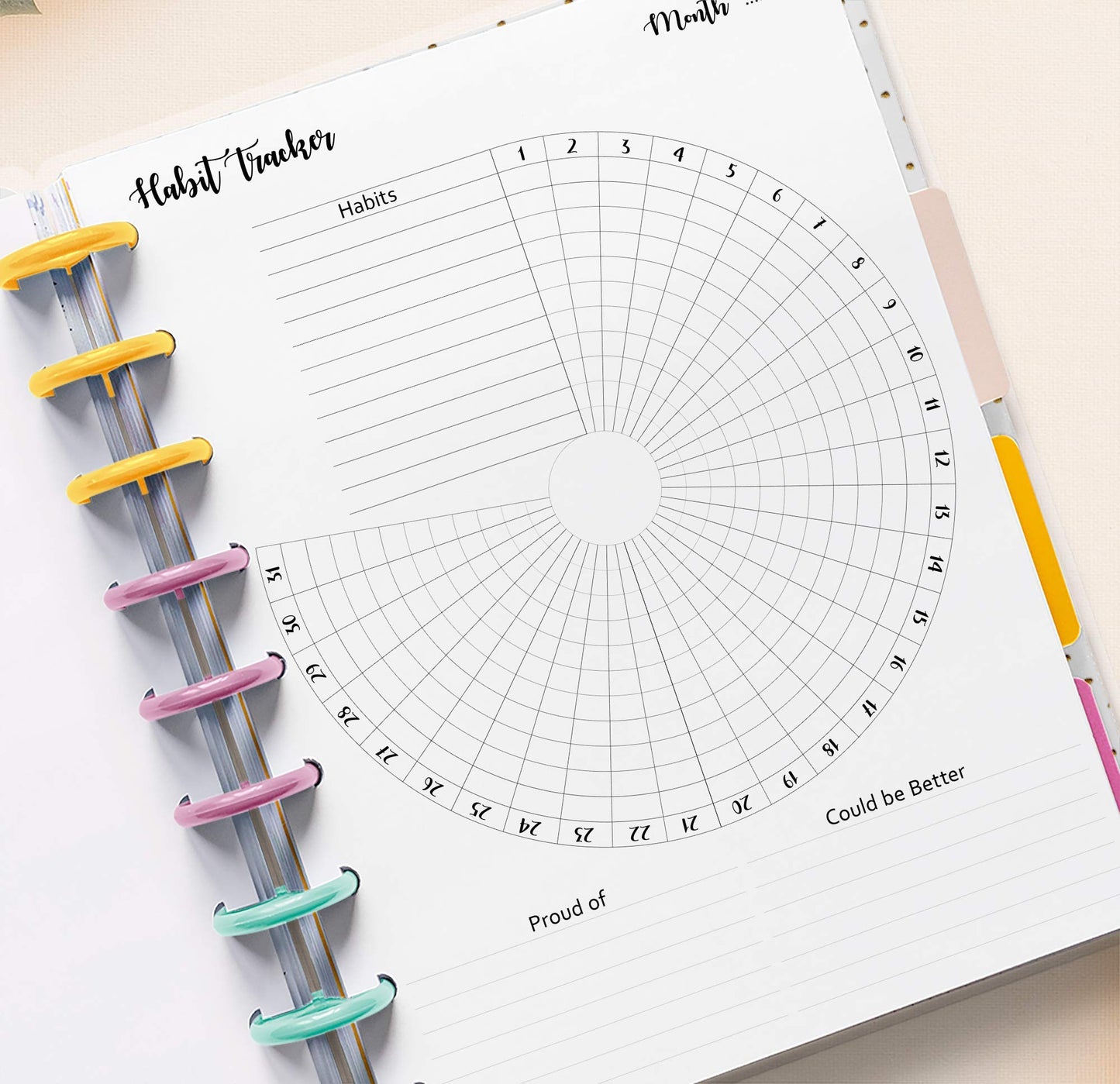 Habit Tracker Inserts for 9-Disc Planners (7 x 9.25 inches), Resolution Tracker, Monthly Habit Planner Refill, 12 Months Supply Compatible with Happy Planner ARC and TUL