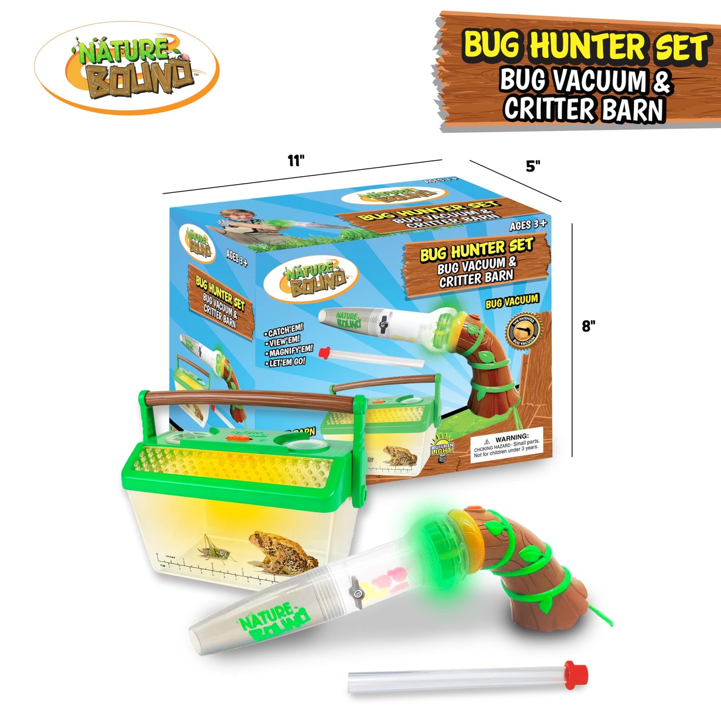 Nature Bound Bug Catcher Toy, Eco-Friendly Bug Vacuum, Catch and Release Indoor/Outdoor Play, Ages 3 to 12, Green, Complete Kit for Kids, Includes Capture Core with Magnification