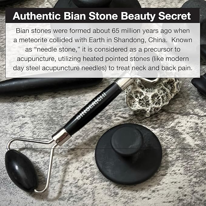 Bian Stone Roller for Face- Anti Aging, Wrinkles Free, Eye, Neck & Body Roller for Lymphatic Massage, Eye Puffiness Treatment- Enhances Skin Elasticity & Toning Facial Muscles