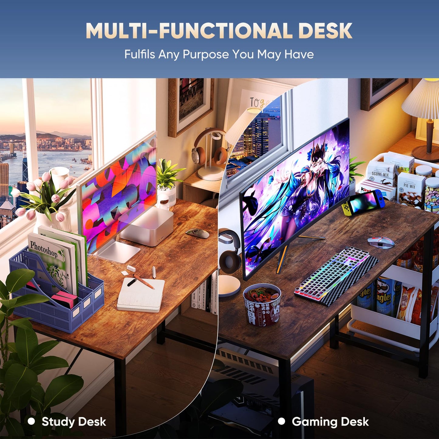 DUMOS 40 Inch Small Computer Desk Writing Gaming Study Work Desks for Bedroom Home Office with Metal Frame Simple Modern PC Table Workstation, Modern Brown