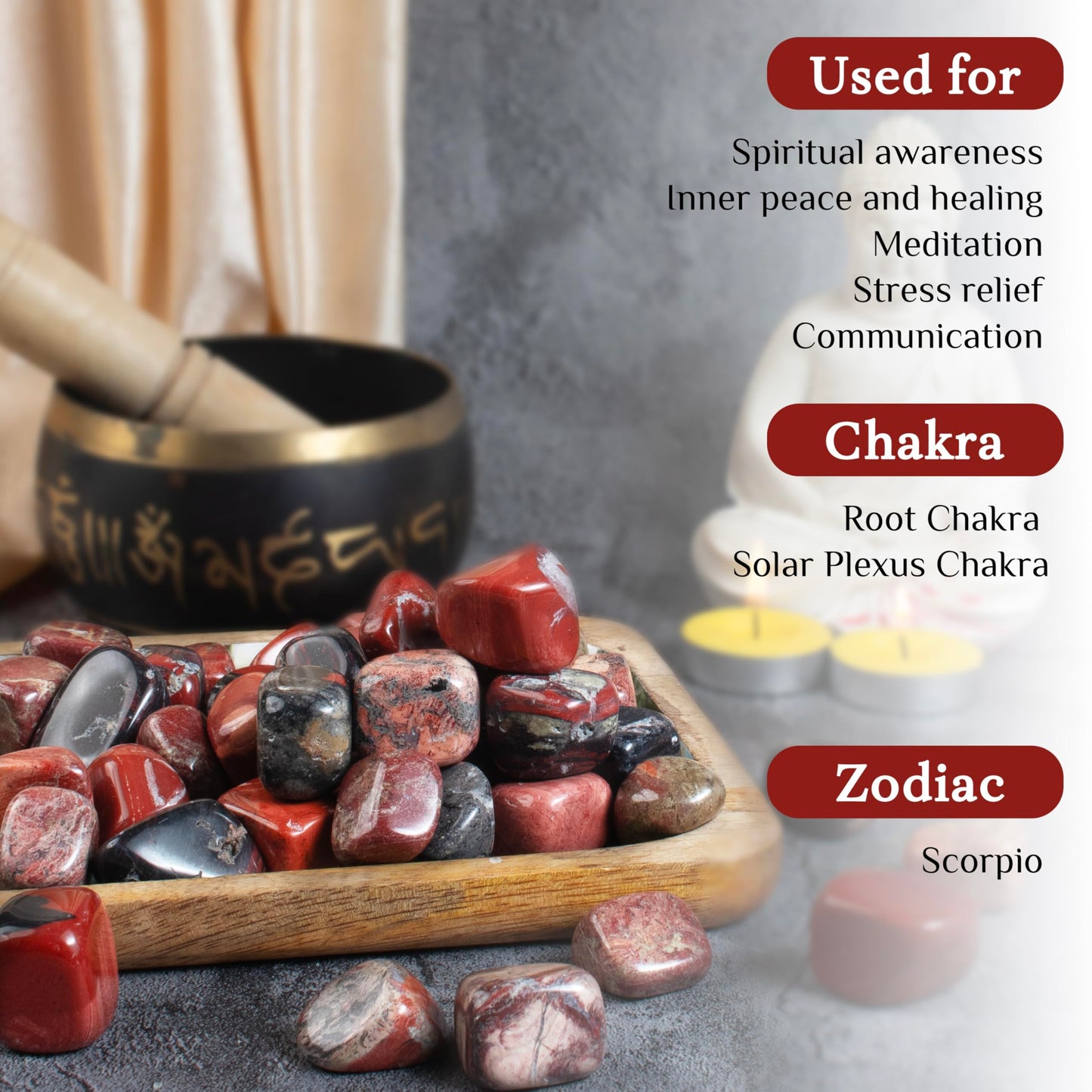 "Crocon 1LB Noreena Jasper Tumbled Stones and Crystals Bulk 2000+ Carats Natural Crystal Kit for Reiki Healing Crystal Polished, Tumble Stones, Chakra Balancing, Reiki Gift, Home Decor Size : 20mm "