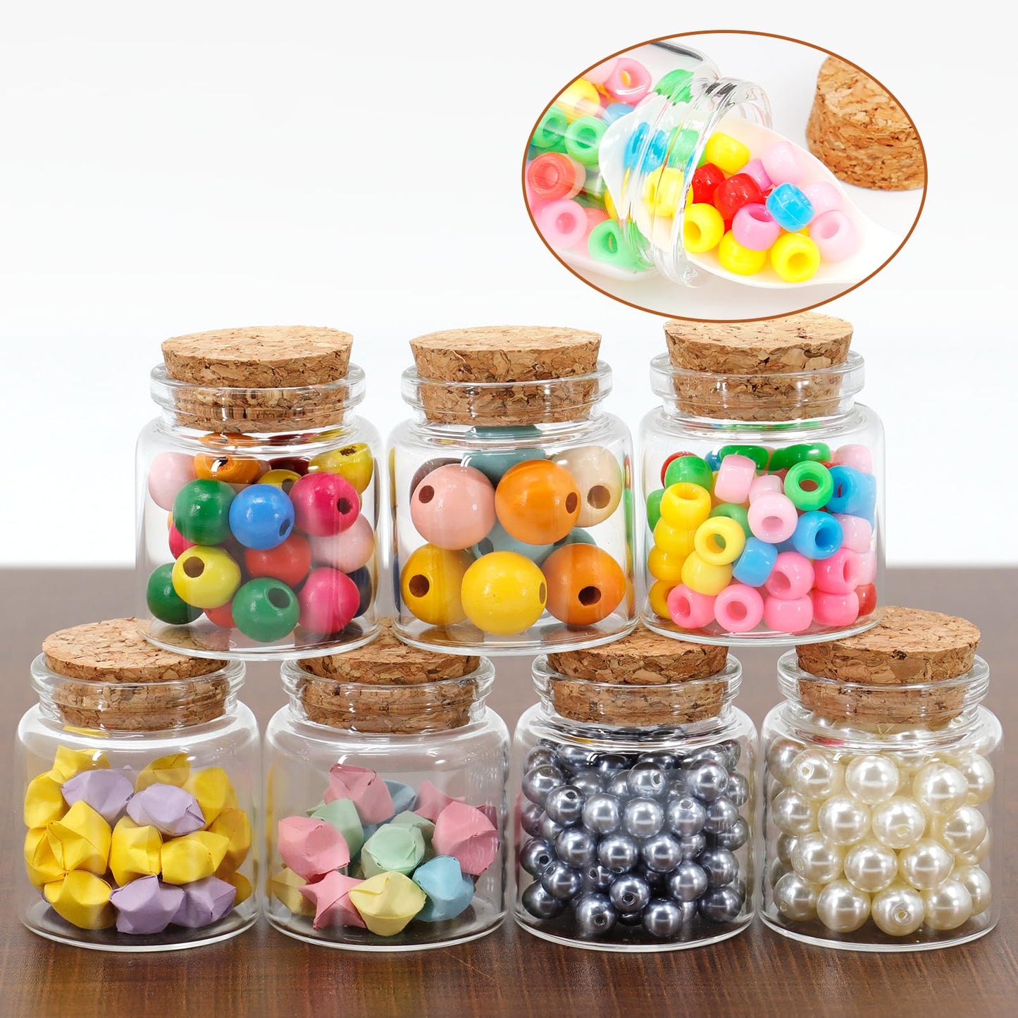Acetiti 15 Pcs 50ml Small Glass Jars with Cork Stoppers, 45mm x 53mm Clear Glass Bottles Empty Mini Storage Bottles Spell Jars Message Bottle for Wedding Party Favors DIY Crafts Art Decoration