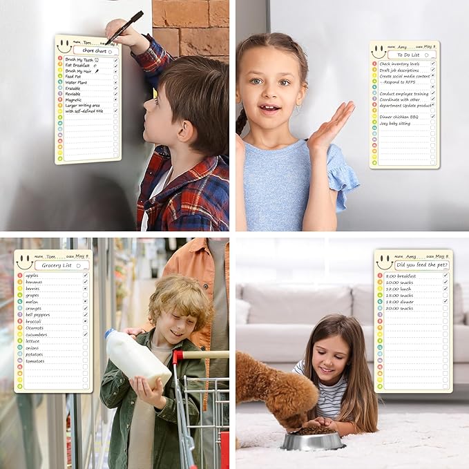 JJPRO Magnetic Dry Erase List Boards for Kids with Smiley Faces Reward Jar- 10" x5.5“ Home Reward Chart for Toddlers,Daily Checklist for Fridge,Reward Chart Positive Behavior Training -Yellow 2Pcs