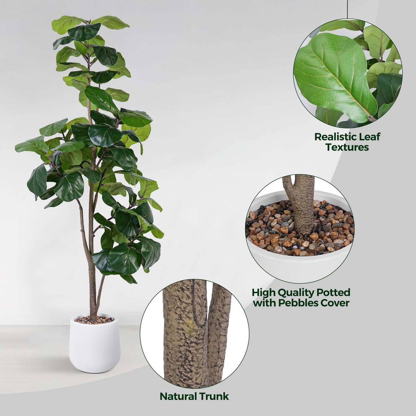 Jocoevol Artificial Fiddle Leaf Tree, 6ft Faux Plant Fake Ficus Lyrata Trees with White Planter, Artificial Fig Trees Floor Plants for House Office Living Room Indoor Home Decor, Housewarming Gift