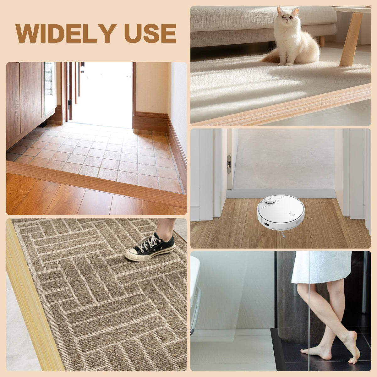 Floor Transition Strip Vinyl Door Threshold Ramp Self Adhesive Carpet Edging Strip Doorway Edge Trim (3.3 Foot)