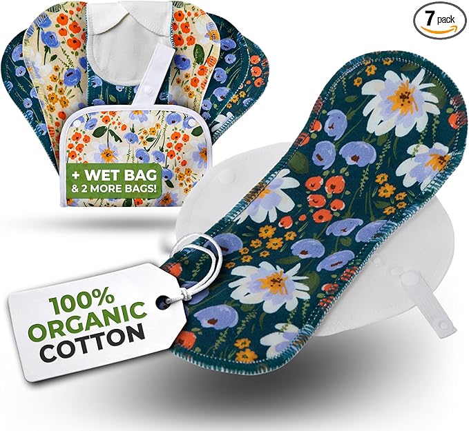 Organic Cotton EcoComfort Reusable Panty Liners for Women & Teens (Small, 7-Pack); High-Temp Washable Cloth Liners; Stay Fresh & Dry, for Daily Vaginal Discharge Only; 100% Breathable (no PUL/TPU)