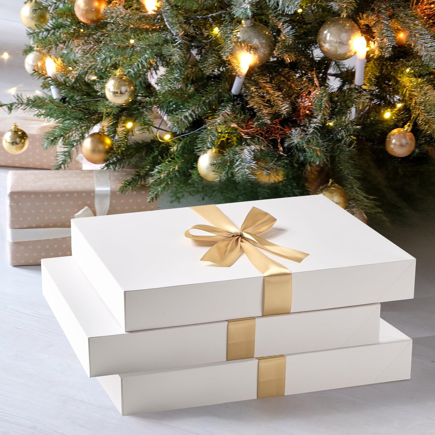 Ocmoiy 16 Pack Extra Large Gift Boxes with Lids, 17 x 11 x 2.4 Inches White Gift Boxes for Presents, Auto Pop-up Clothes Box for Robe Jacket Sweater Shirt Blanket and Bulky Presents